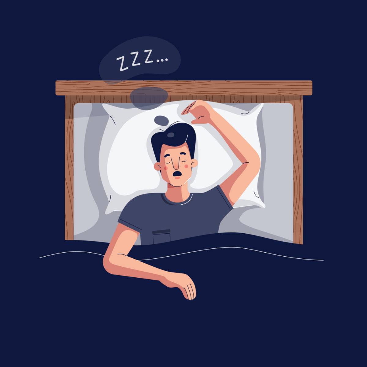 Illustration of man snoring and sleeping in bed