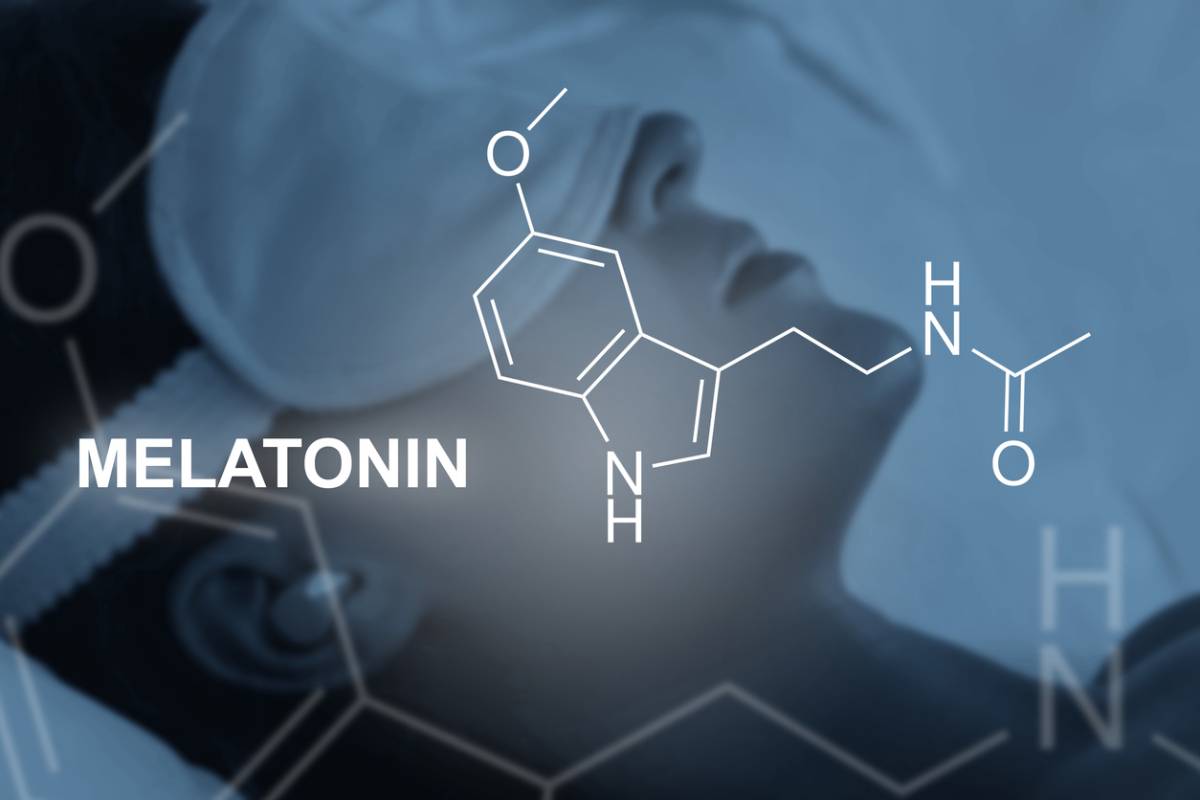 illustration and concept showing the role of melatonin in sleep with chemical shape